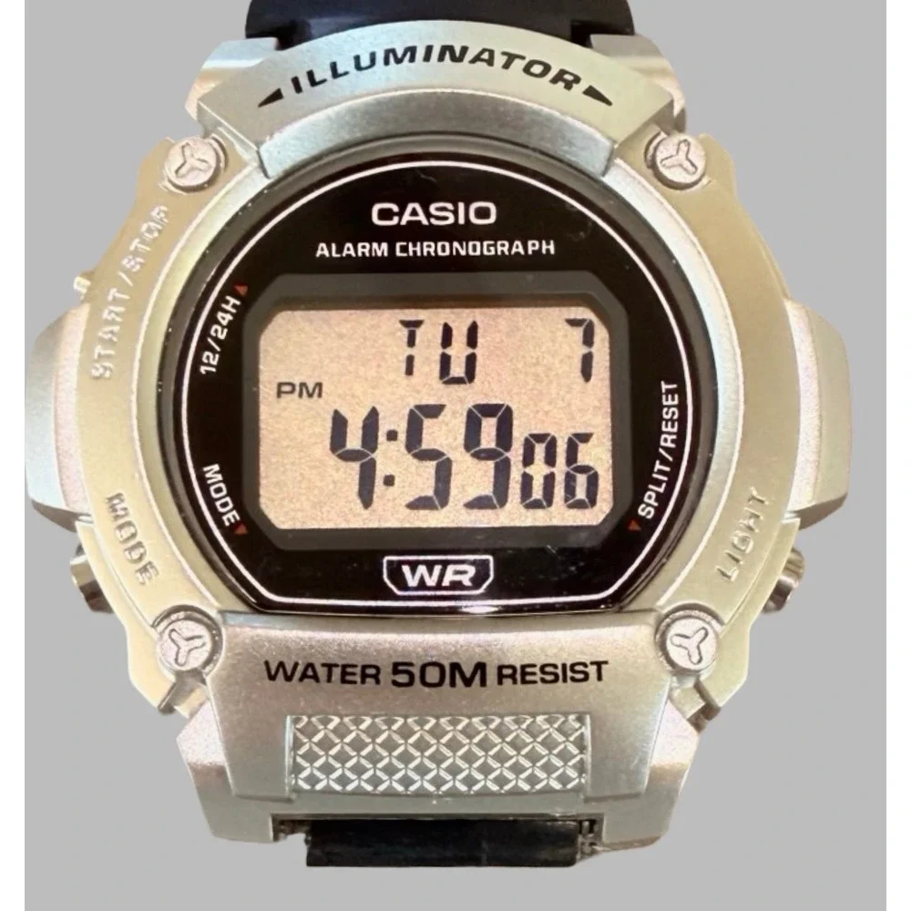 Casio W-219H Illuminator Digital Alarm Chronograph 50M Watch New Battery